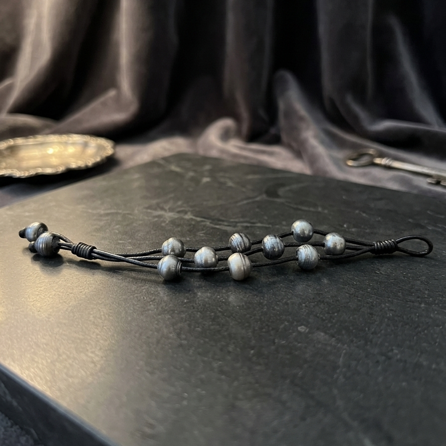 Leather and pearl bracelet