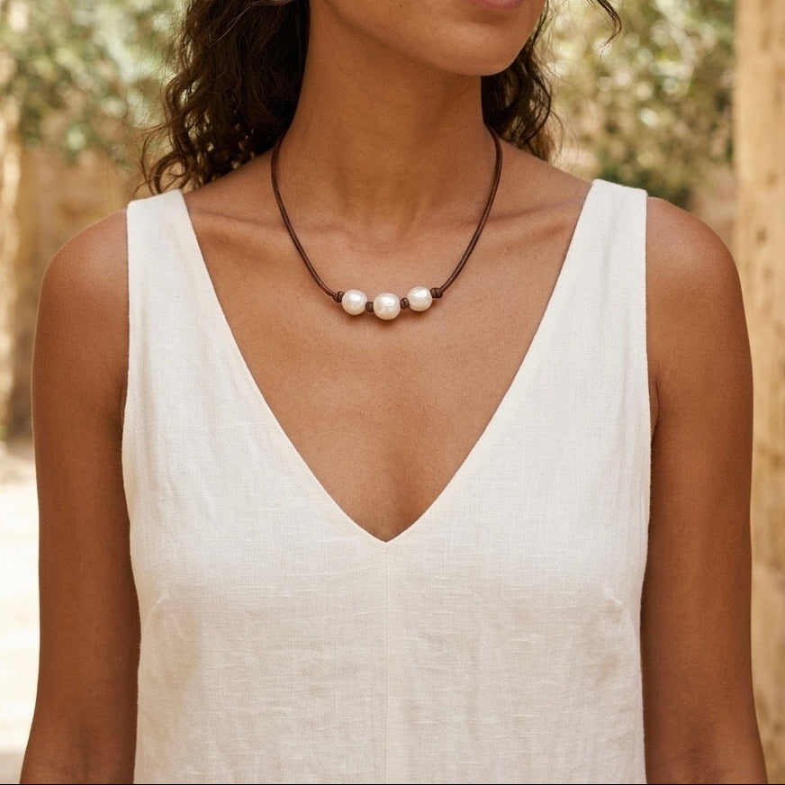leather and pearl necklace