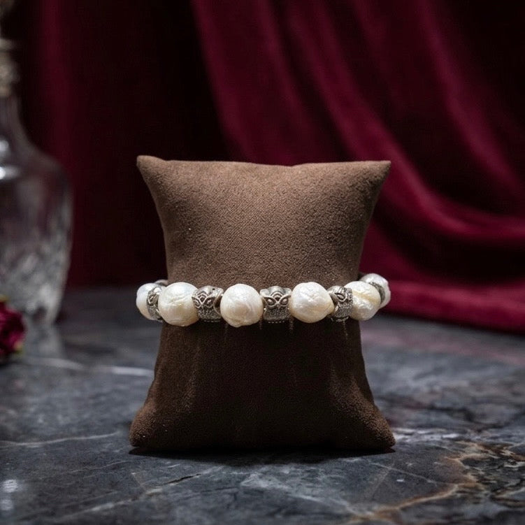 Owl silver and pearl bracelet